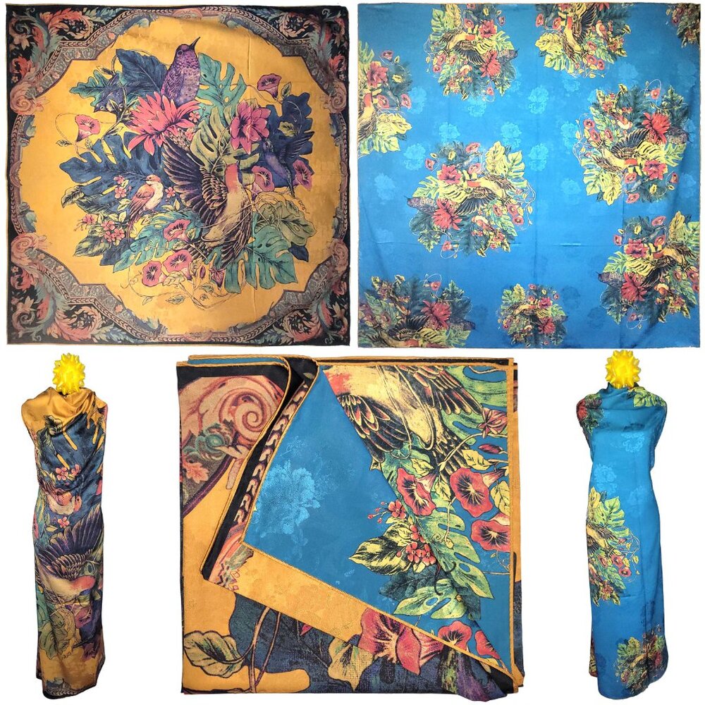 NWT Double Sided Silk Scarf 53"x53" Large Square Shawl Wrap XiangYunShal 22861